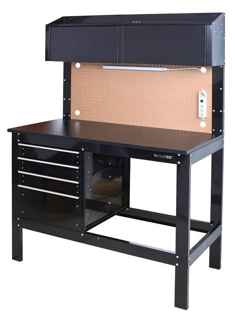 WORKPRO 2-in-1 48-inch Workbench and Cabinet Combo with Light, Steel ...