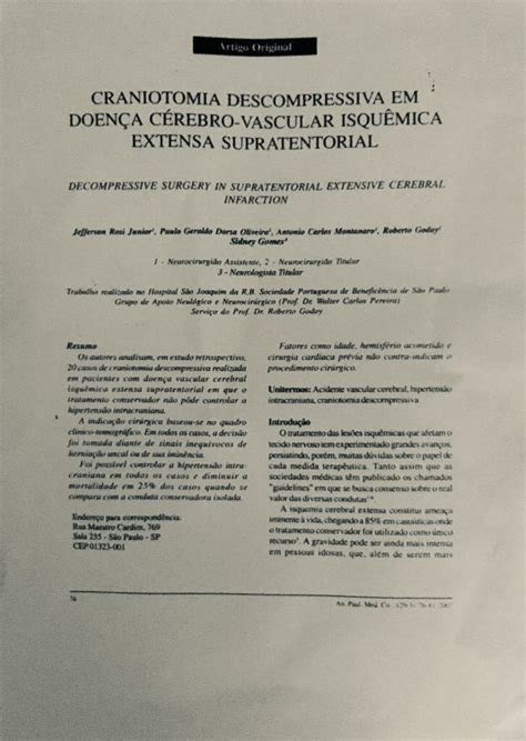 PDF Craniotomia descompressiva em doença cérebro vascular isquêmica