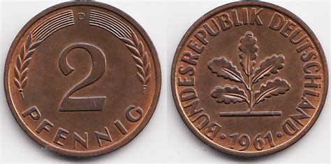 BRD 2 Pfennig 1961 D Kupfer prägefrisch MA Shops