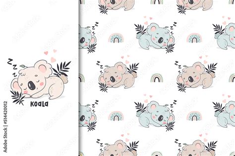 Koala sleep cartoon vector illustration for posters, T-shirt print ...