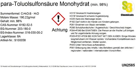 S3 Chemicals para Toluolsulfonsäure Monohydrat min 98 Gebindegröße