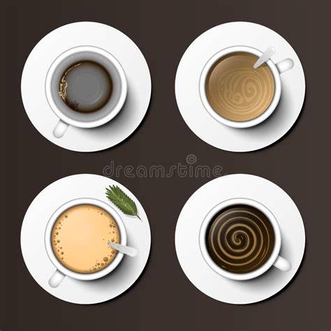 Coffee Cups Assortment Top View Collection Vector Illustration Stock