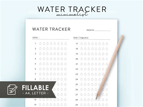 Editable Monthly Water Tracker Printable Monthly Water Intake Tracker