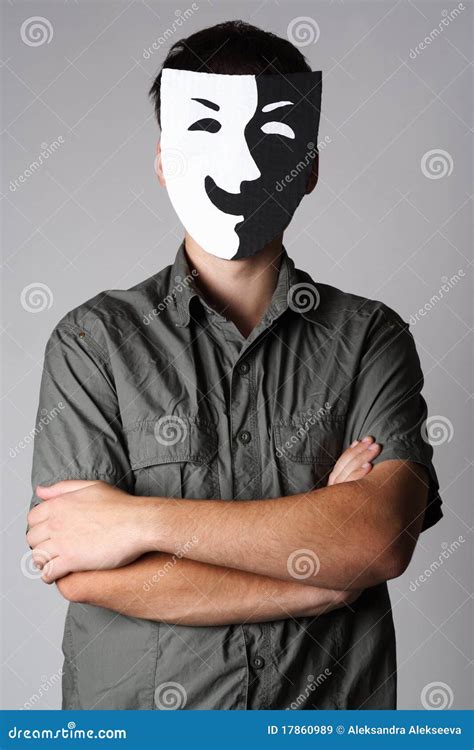 Man In Theater Black And White Smiling Mask Royalty Free Stock