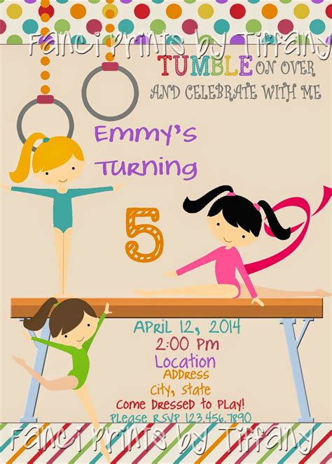 Fanci Prints By Tiffany Gymnastics Birthday Invitation