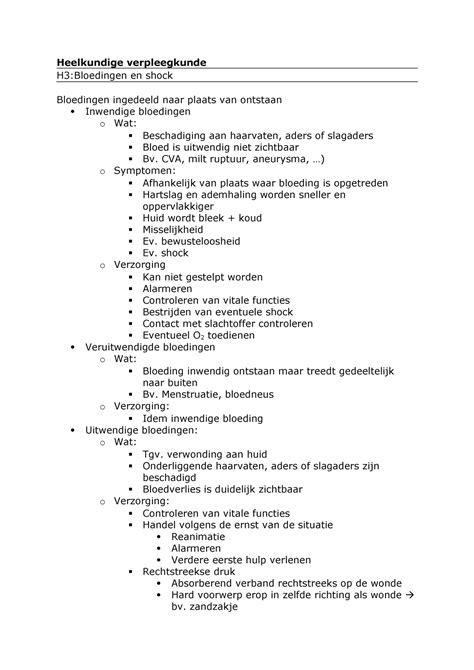 Samenvatting Hoofdstuk Bloedingen En Shock Heelkundige