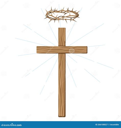 Christian Illustration Of Wooden Cross And Crown Of Thorns Happy