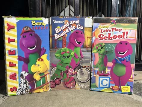 LOT OF 3 BARNEY VHS Let S Play School Safety Round And Round We Go