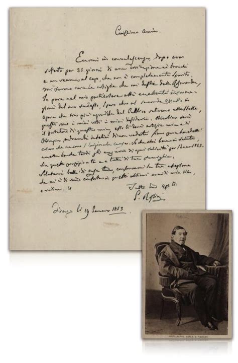 Autografo Di Gioachino Rossini Compositore Lettera Convalescenza