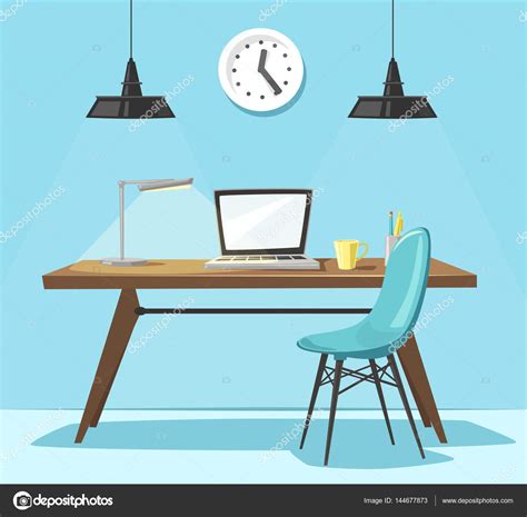 Modern workplace. Office work. Cartoon vector illustration Stock Vector ...