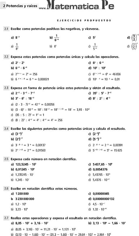 Potencias Y Raices Ejercicios Resueltos De Secundaria Matematica My