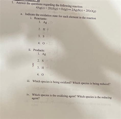 Solved 4ag S 2h2 S G O2 G ↔2ag2 S S 2h2o G Ndicate The