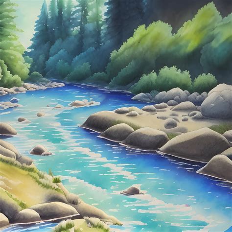 River Cartoon Water Color Oil Painting Arthub Ai