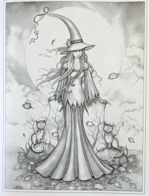 Autumn Magic Grayscale Witch Coloring Pages Grayscale Coloring