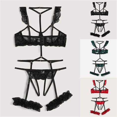 Woman Flower Lace Underwire Garter And Thong Sexy Bra Ultrathin