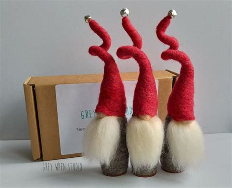 Set Of 3 Needle Felted Christmas Tomte Hygge Swedish Gnomes Wool Felted T Christmas