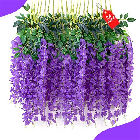 24pack Purple Wisteria Hanging Flowers Purple 3 77 Ft Fake