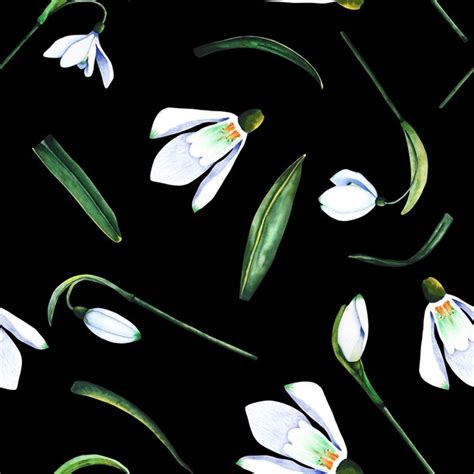 Premium Photo Watercolor Snowdrops Botanical Flowers Seamless Pattern