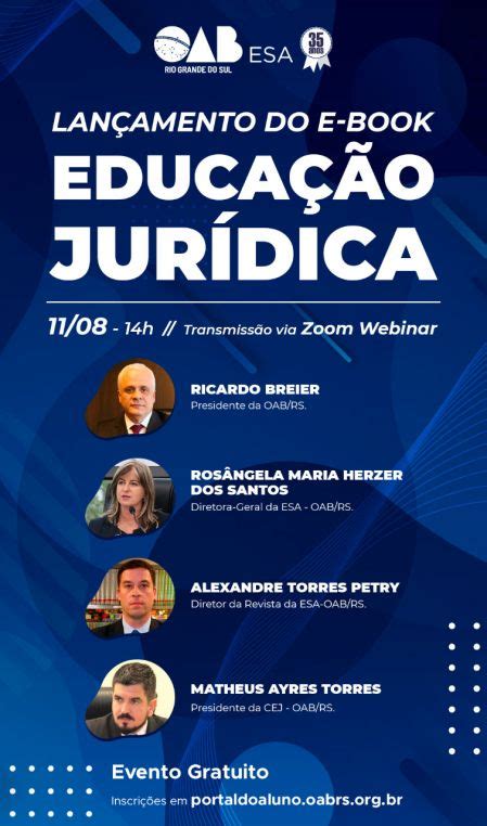 OAB RS ESA RS e CEJ lançam E book Educação Jurídica no Dia da Advocacia