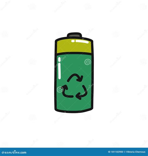 Recycle Battery Doodle Icon Vector Illustration Stock Illustration