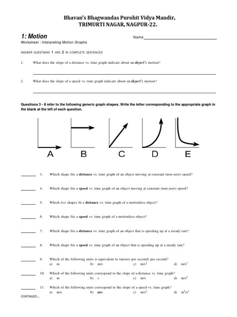 MOTION - Worksheet - 1 | PDF