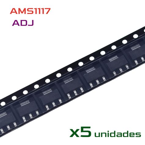 5x AMS1117 ADJ Regulador tension ajustable voltaje sot-223 1A 1,5v 12v ...