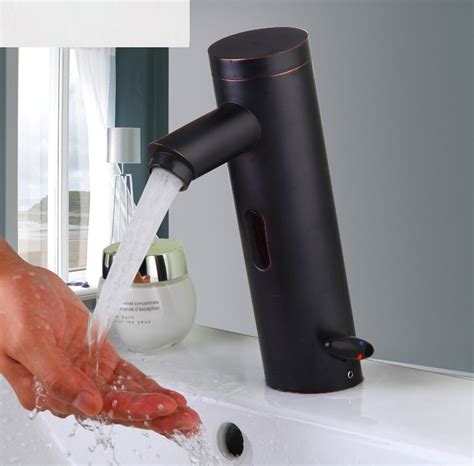 Matte Black Automatic Sensor Hand Free Waterfall Bathroom Sink Faucet With Hot And Cold Mixer Tap