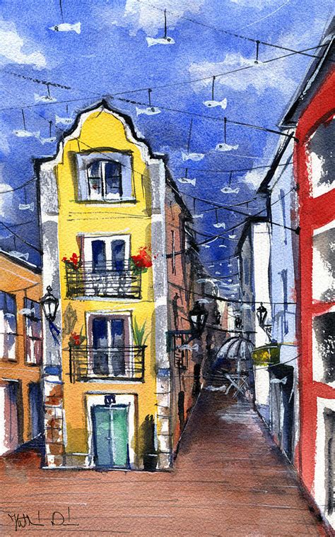 Old Street In Setubal Portugal Painting By Dora Hathazi Mendes