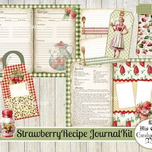 Vintage Summer Strawberry Recipe Junk Journal Kit Strawberry Recipe