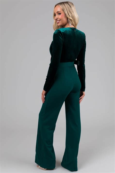 Forest Green Velvet Rhinestone Trim Jumpsuit And Lime Lush