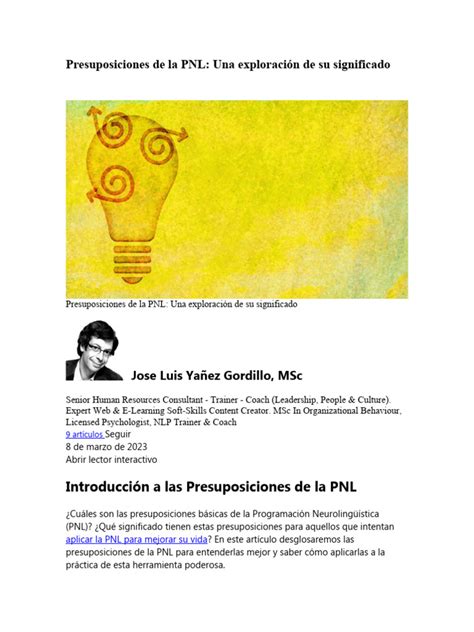 Presuposiciones De La Pnl Jose Luis Yañez Gordillo Descargar Gratis Pdf Comunicación