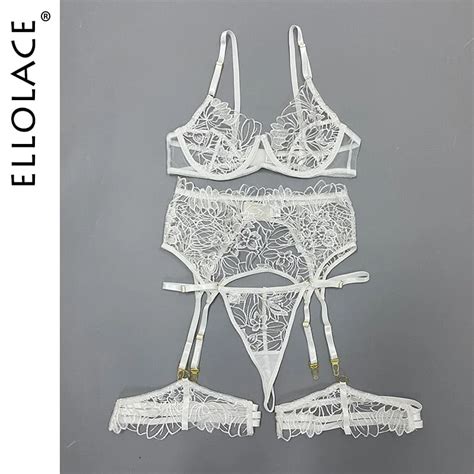 Ellolace Sexy Lingerie Floral Embroidery Erotic Underwear Brief Sets