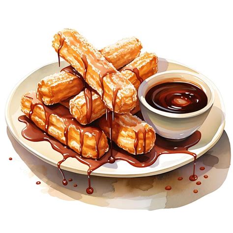 Premium Ai Image Watercolor Of A Tempting Plate Of Churros A Famous