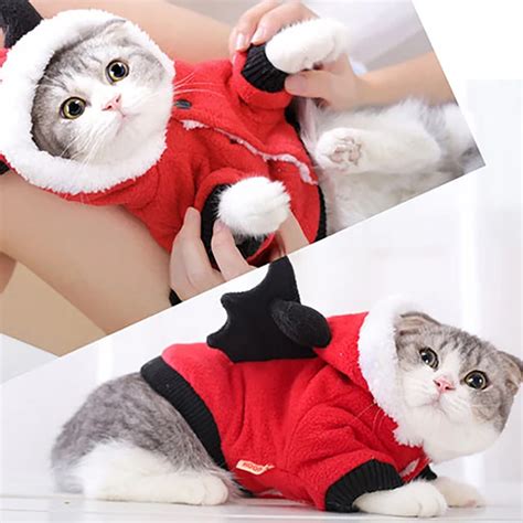 Pet Cat Clothes Winter Suit Warm Soft Coat Outdoor Jacket Hoodie Clothes For Cats Cute Demon ...