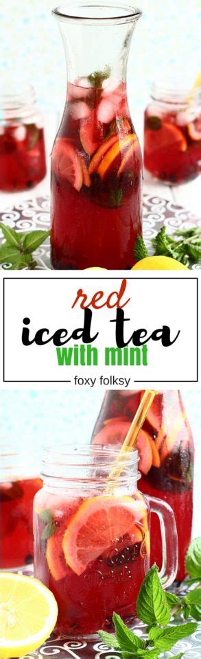 Homemade Red Iced Tea with mint - Foxy Folksy