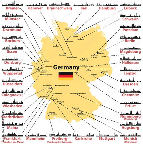 Germany vector map with states capitals and largest citites skylines ...