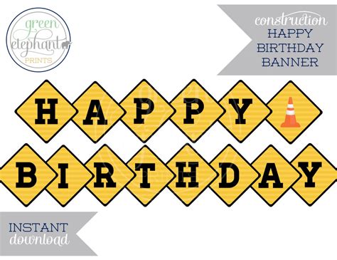 Construction Party Printable Happy Birthday By Greenelephantprints