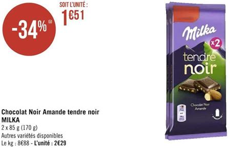 Promo Milka chocolat noir amande tendre noir chez Géant