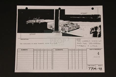 The Prop Gallery Production Used Storyboard DeLorean