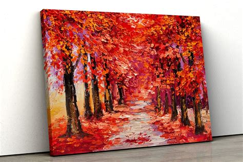 Red Trees Forrest Oil Painting Framed Nature Abstract Canvas Print Wall