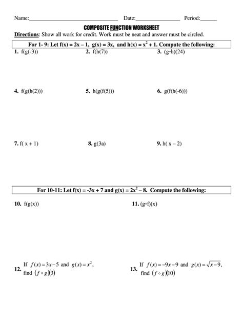 Compositions Of Functions Worksheet