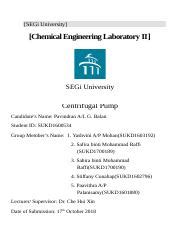 Centrifugal Pump Lab Report Segi University Chemical Engineering