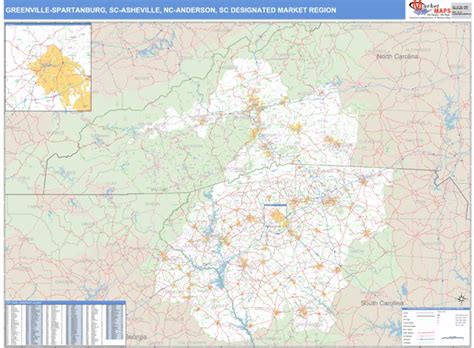 Greenville Spartanburg Asheville Anderson Sc Dmr Wall Maps Basic Style