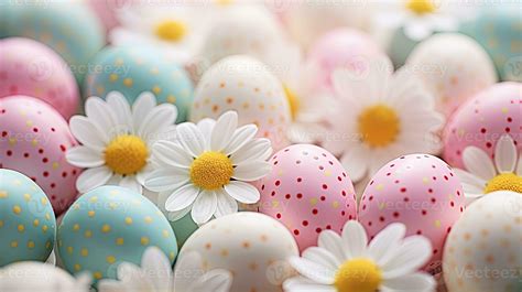 Ai Generated Easter Holiday Background With Easter Eggs And Daisy