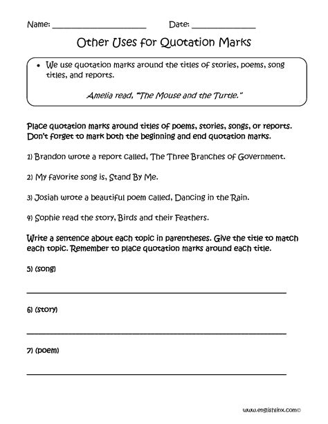 Quotation Marks Worksheets With Answers