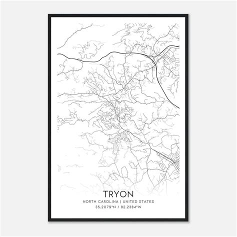 Tryon North Carolina Map Poster, Modern Home Decor Wall Art Print