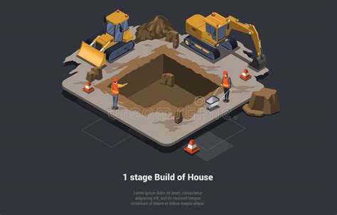 Concept of House Building Stages and Foundation Work. Engineers ...