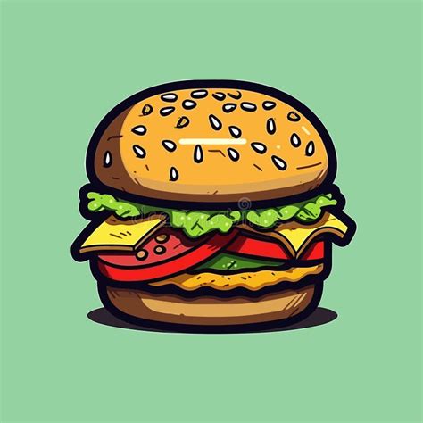 Burger Hand Drawn Illustration Hamburger Vector Doodle Style Cartoon