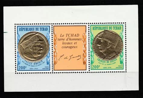 TCHAD BLOC Félix Eboué et De Gaulle sur feuille d OR 1971 num BF 7