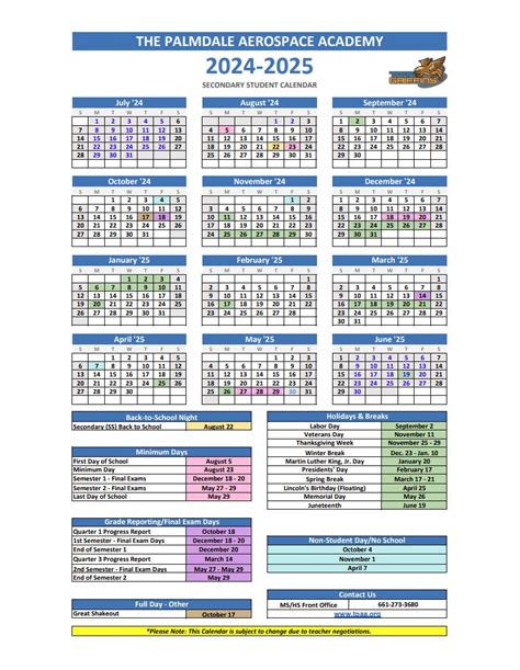 School Calendar Calendars The Palmdale Aerospace Academy Central Office